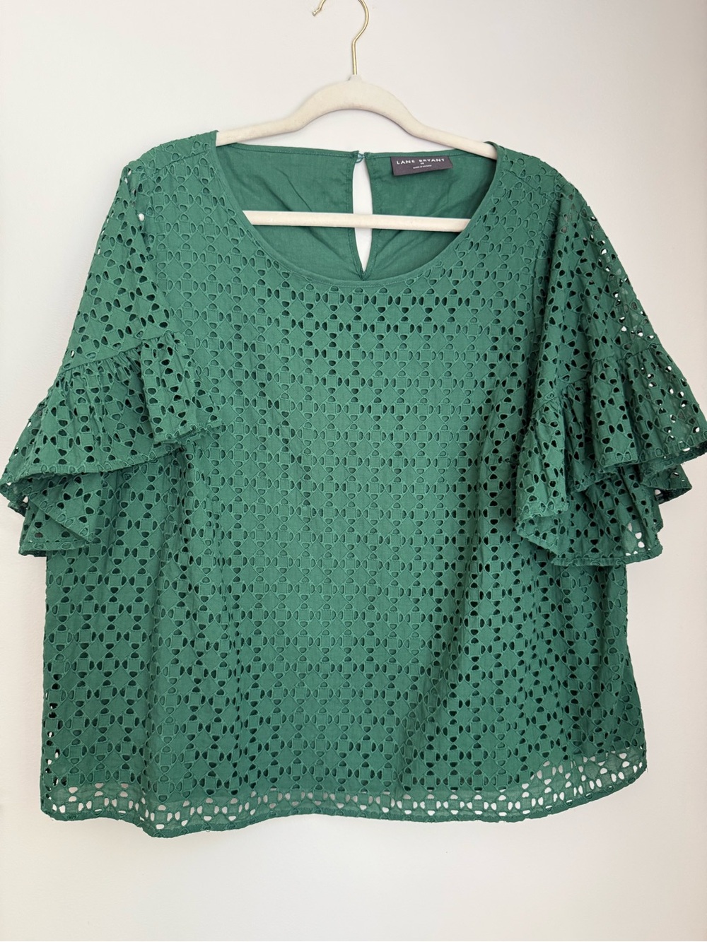 Lane Bryant Green Eyelet Ruffle Sleeve Blouse